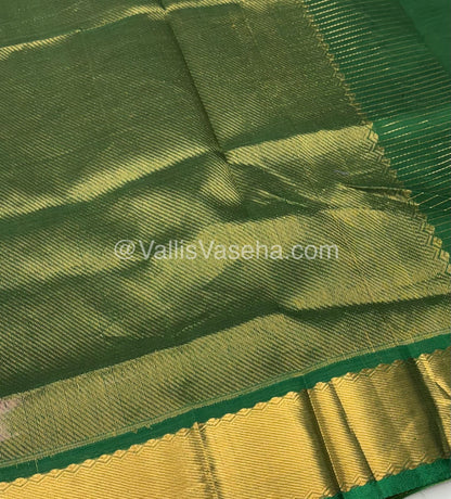 Pure Silk Cotton Saree - Mayil & Chakkaram Design - Peachish Gold With Green Shade - VVMC002