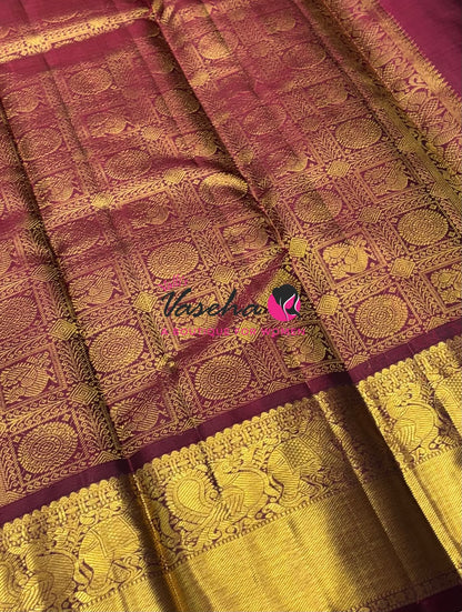 Pure Kanchipuram Silk Saree - Greyish & Maroon Combo - VVPS025