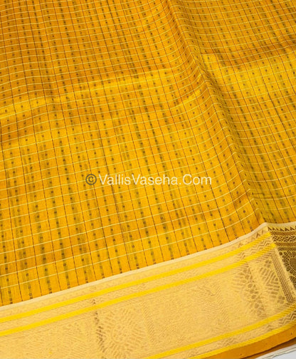 Pure Silk Cotton Saree - Yellow With Cream - Lakshadeepam Design - VVPLD001