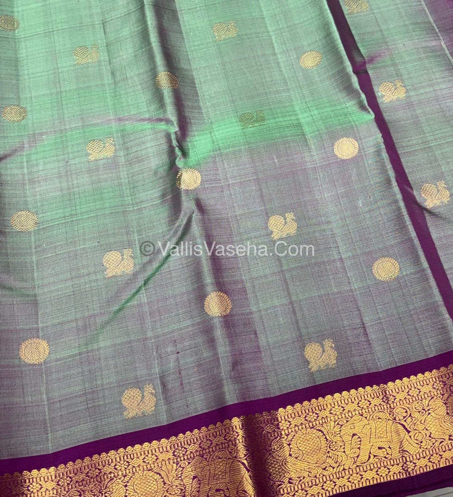 Pure Kanchipuram Silk Saree - Dual Tone Grey & Purple Combo - VVPS025