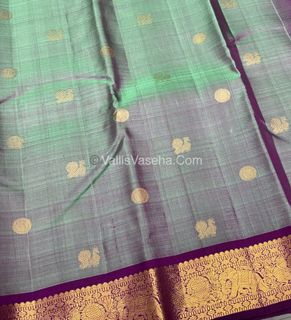 Pure Kanchipuram Silk Saree - Dual Tone Grey & Purple Combo - VVPS025