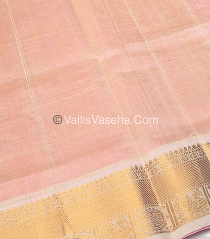 Pure Silk Cotton Saree - Mayil & Chakkaram Design - Peach With Cream - VVMC001