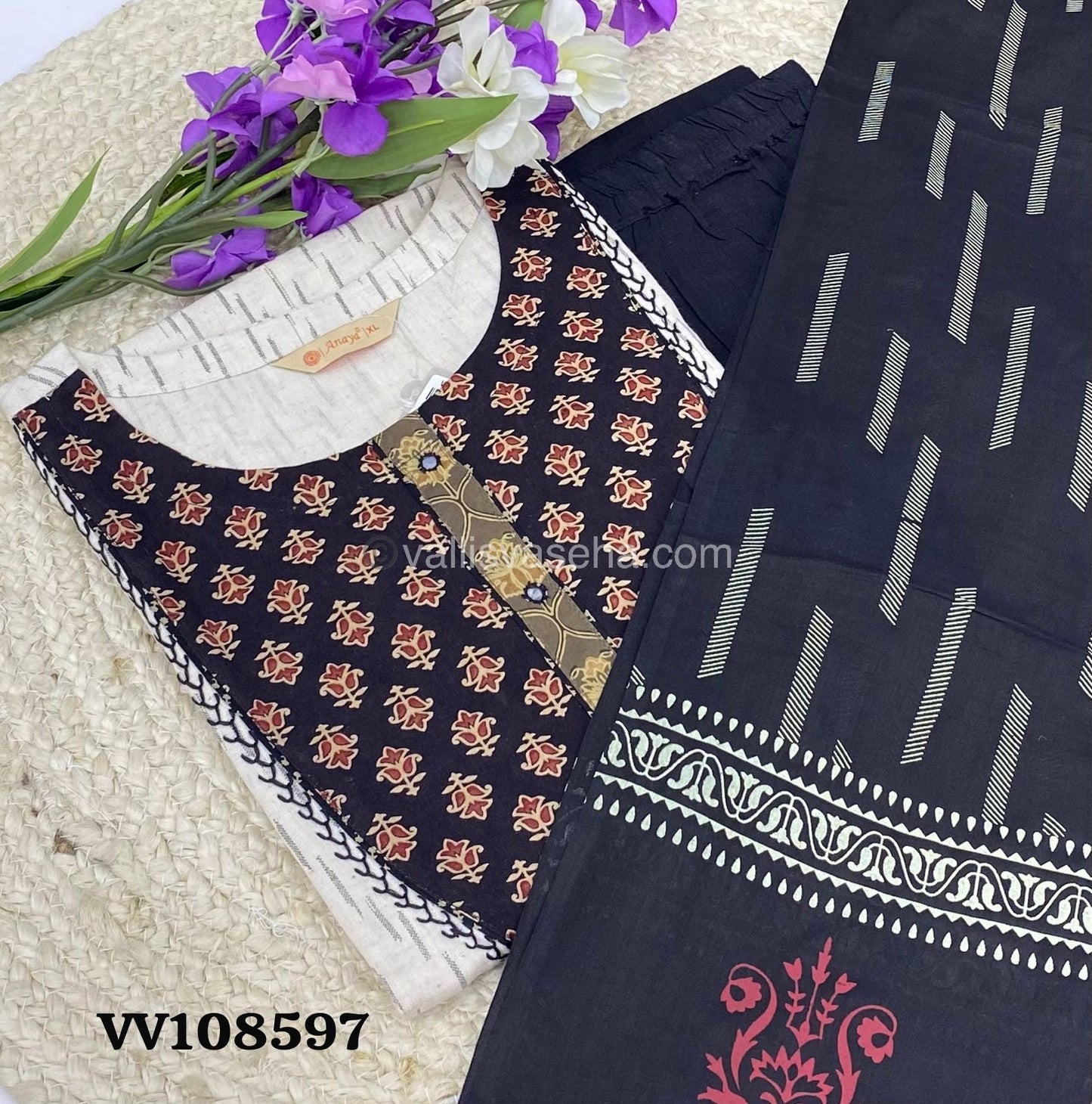 Ready Made - Salwar, Kameez & Duppatta(3pc) -Ikkat & Ajrakh Print - VVRWS001