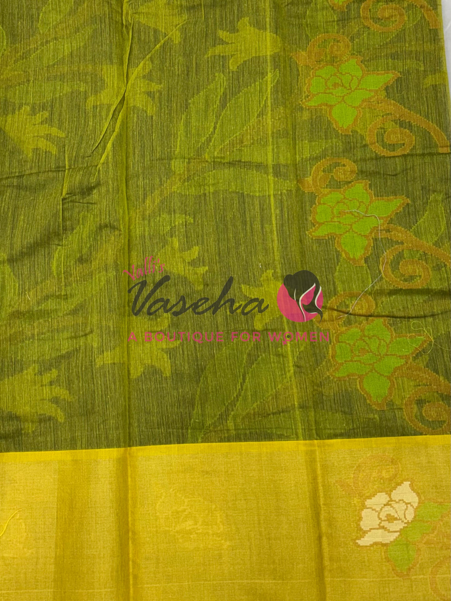 Banarasi Pochampally Weaving Semi Soft Cotton Saree - Blue with Lemon green - VVBPS001