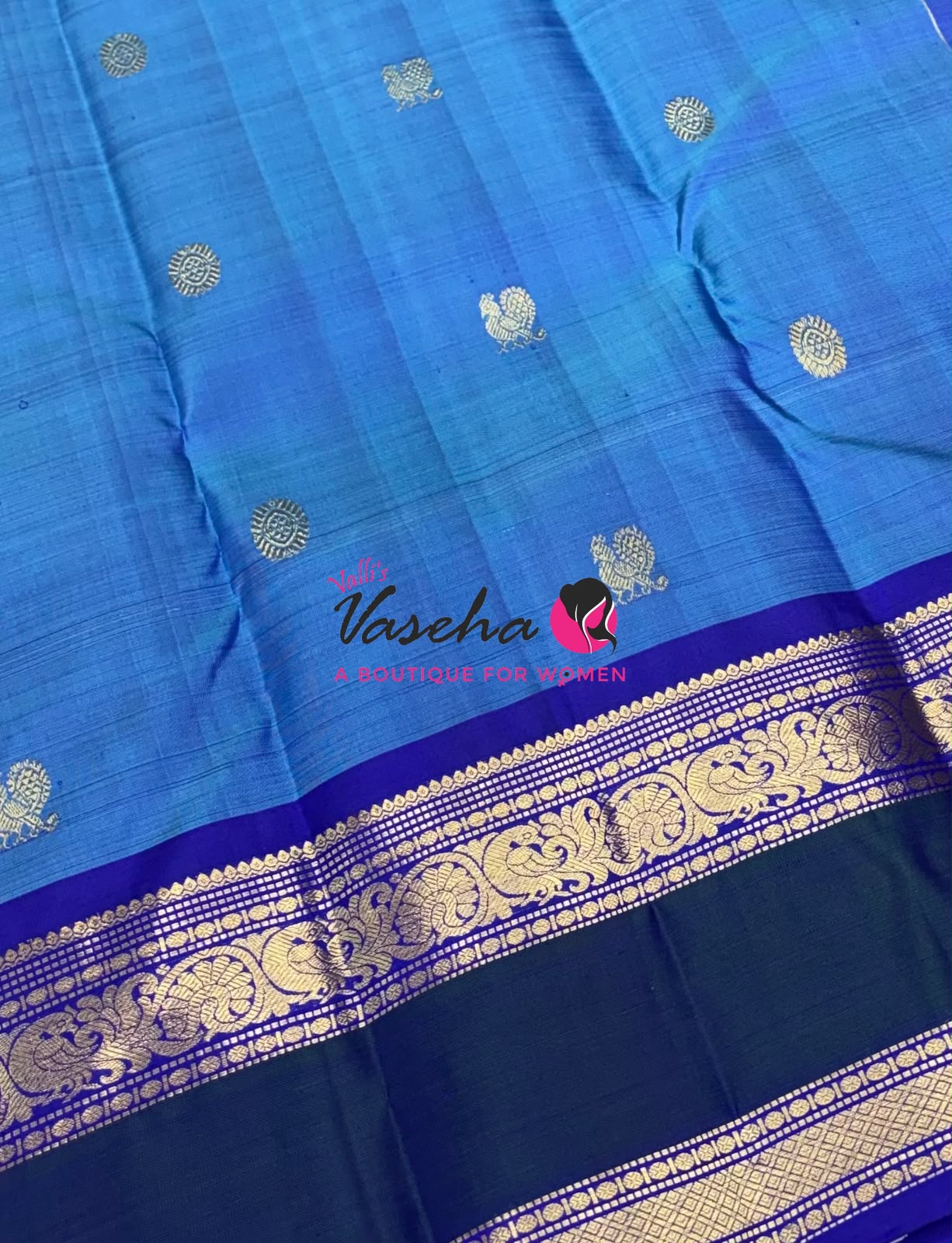 Pure Kanchipuram Silk Saree - Blue & Blue Shade  - VVPS022