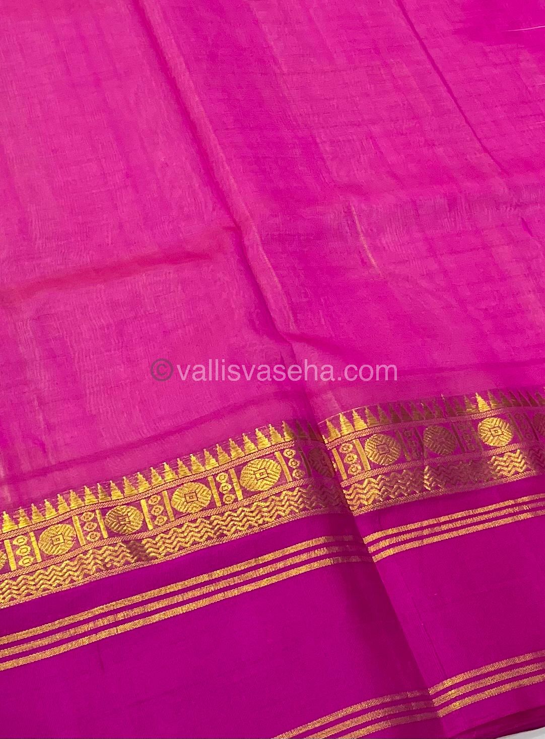 Pure Korvai Silk Cotton - Retta Petta Border - Cream( Half White )with Pink Combo - VVKSC010