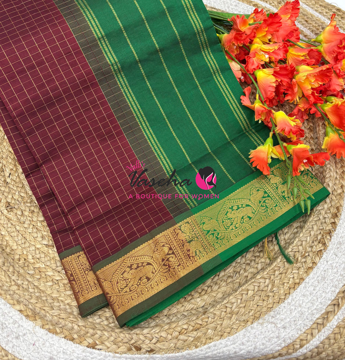 Semi Silk Cotton Saree - Checks Pattern - VVSSC019