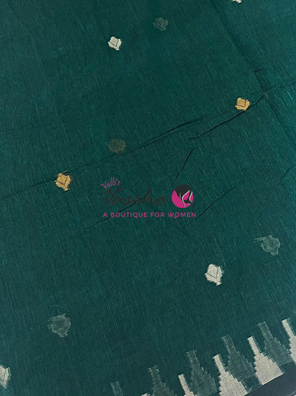 Bengal Kaddhi Cotton Saree | VVBKC001 |Ramar Greenish Blue