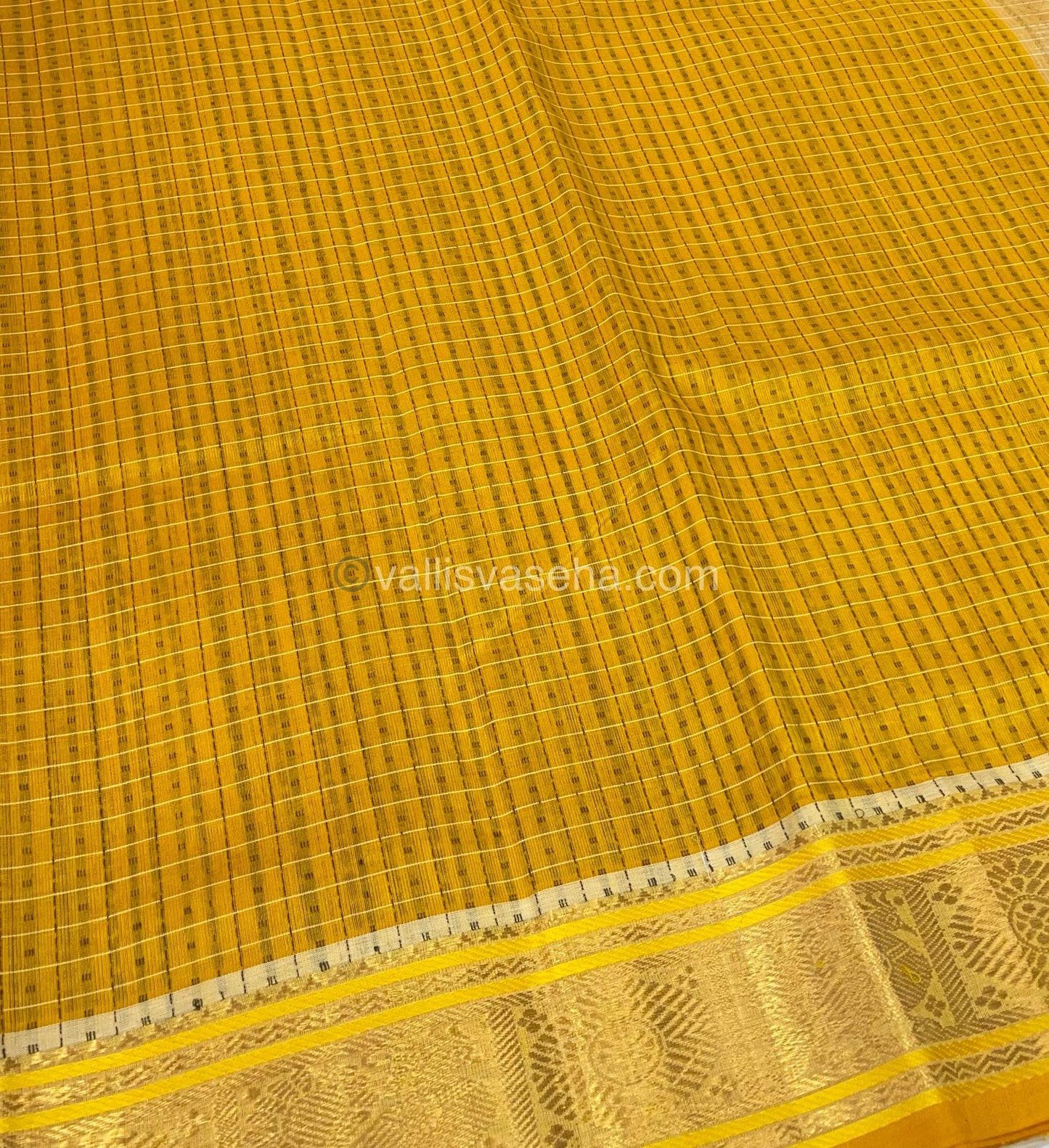 Pure Silk Cotton Saree - Yellow With Cream - Lakshadeepam Design - VVPLD001
