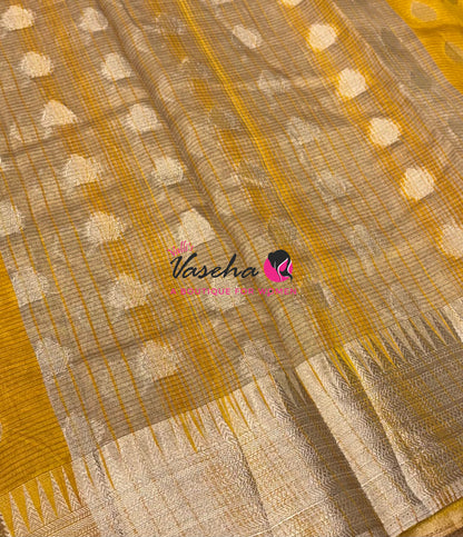 Semi Tussar Silk Saree | Yellow Shade |VVSTS053