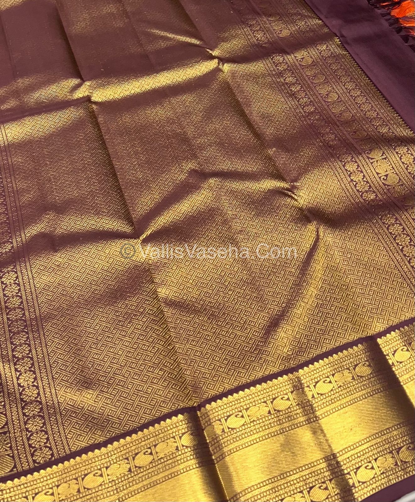 Pure Kanchipuram Silk Saree - Rust Orange & Dark Wine Purplish Brown Combo - VVPS011