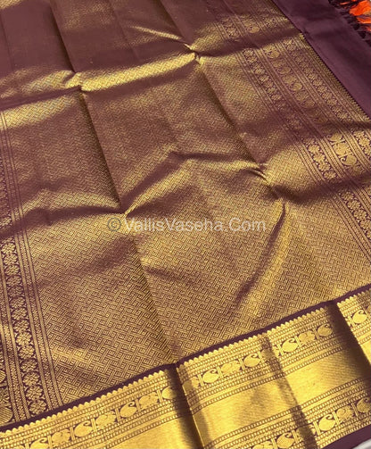 Pure Kanchipuram Silk Saree - Rust Orange & Dark Wine Purplish Brown Combo - VVPS011