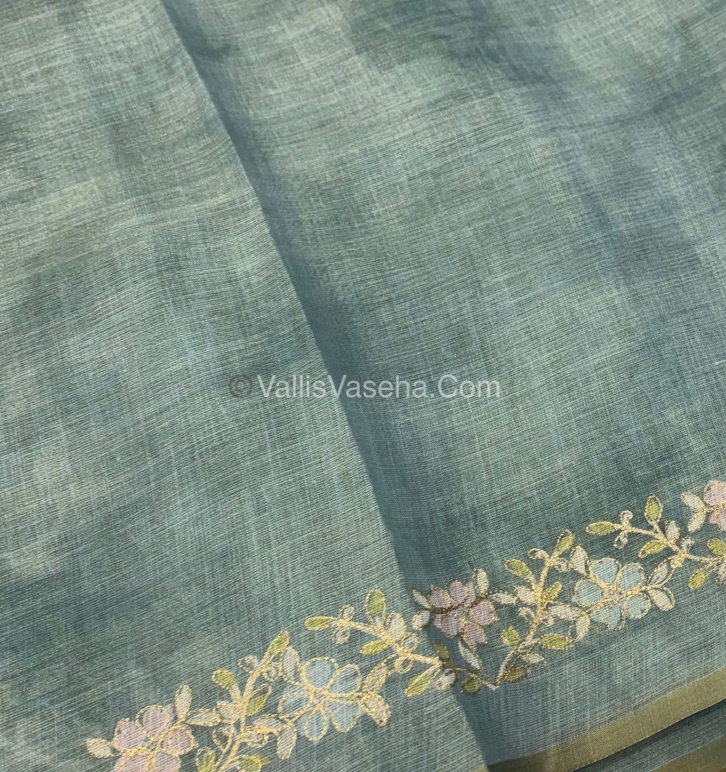 Tissue Linen Saree - Green Shade - VVTLS001