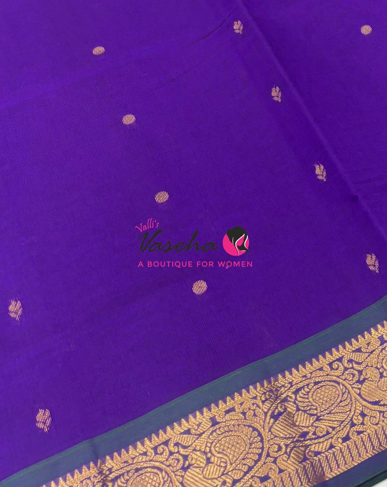 Semi Silk Cotton Saree - Small Round with Zari Butta  -  VVSSC014