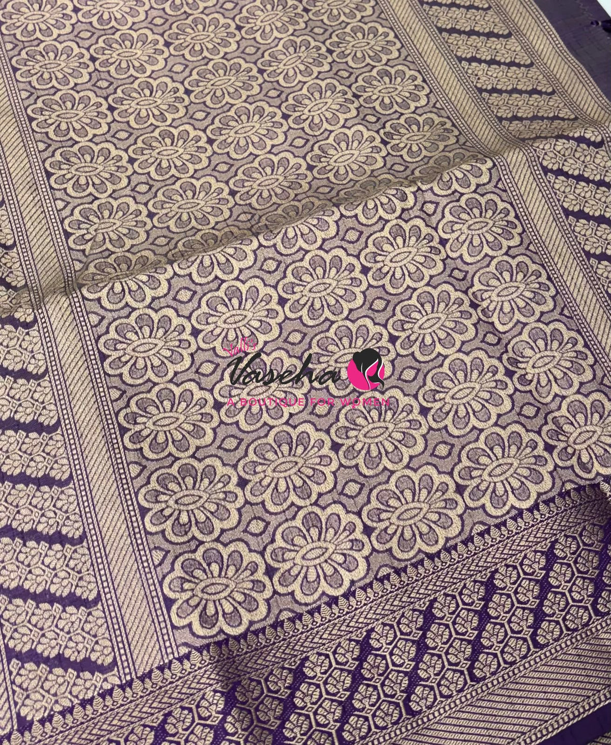 Semi Tussar Silk - Grand Pallu  - Purple Shade - VVSTS071