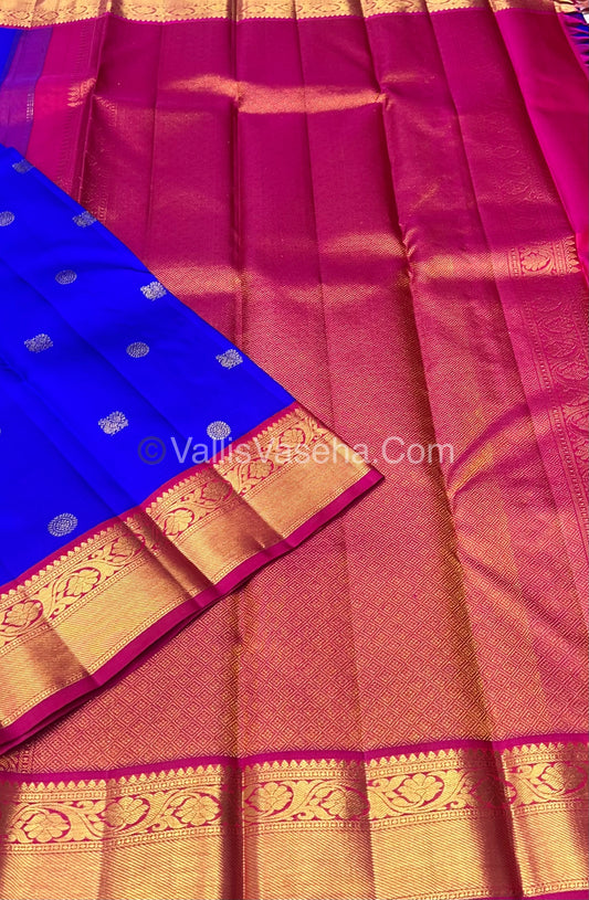 Pure Kanchipuram Silk Saree - Blue & Pink Combo - VVPS014