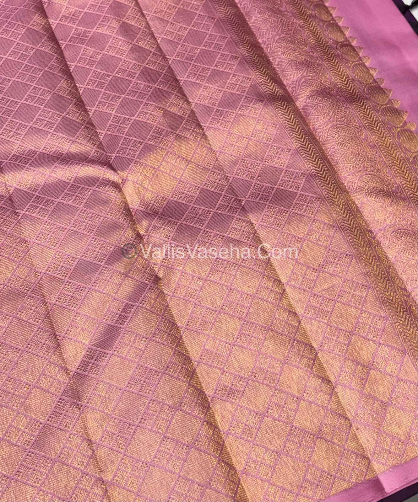 Pure Kanchipuram Silk Saree - Borderless - Purple with baby pink- VVPS043
