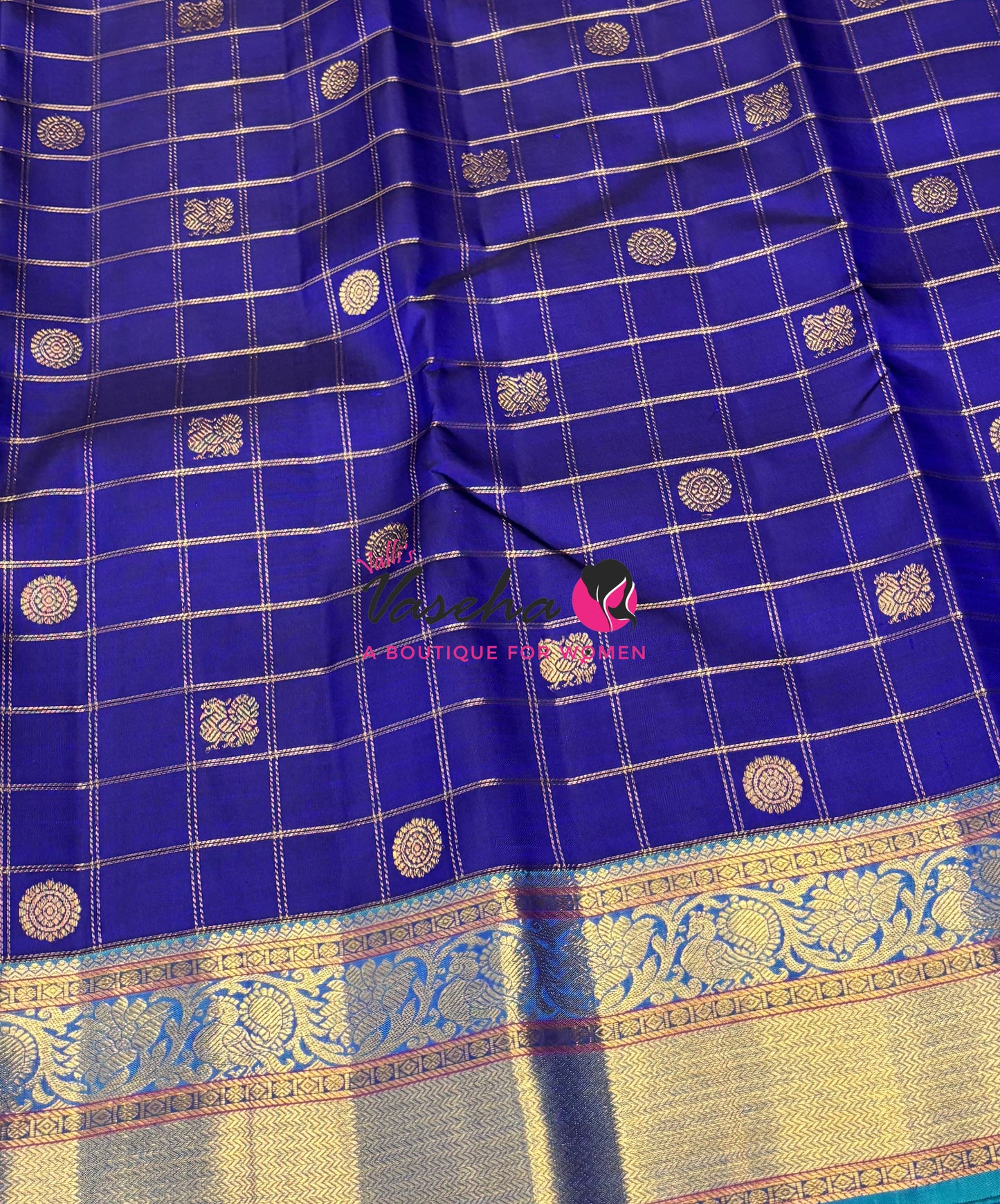 Pure Vintage Korvai Kanchipuram Silk Saree - Blue & Blue Combo - VVPS021