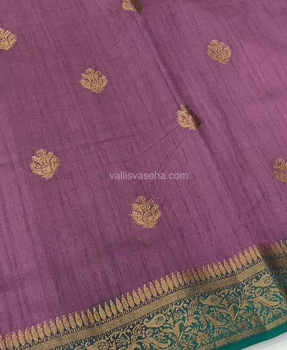 Bamboo Silk Saree - Dusty Wine with Ramar Greenish Blue Shade - VVBSS001