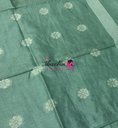 Bhagalpuri Silk - Vaira Voosi Lines - Grey & Green Combo - VVBSV003