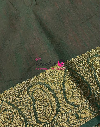 Semi Jute Silk Saree - Red With Green Shade- VVSJS001