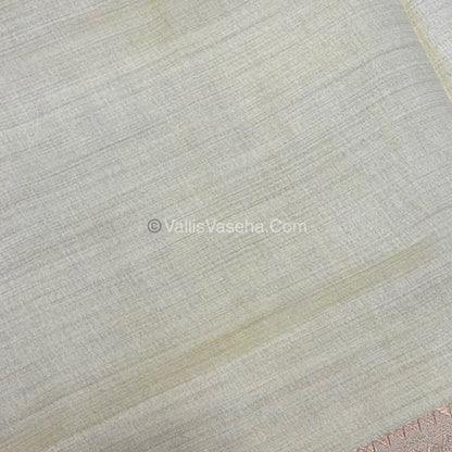 Semi Tussar Silk - Grand Pallu  Cream Shade - VVSTS017