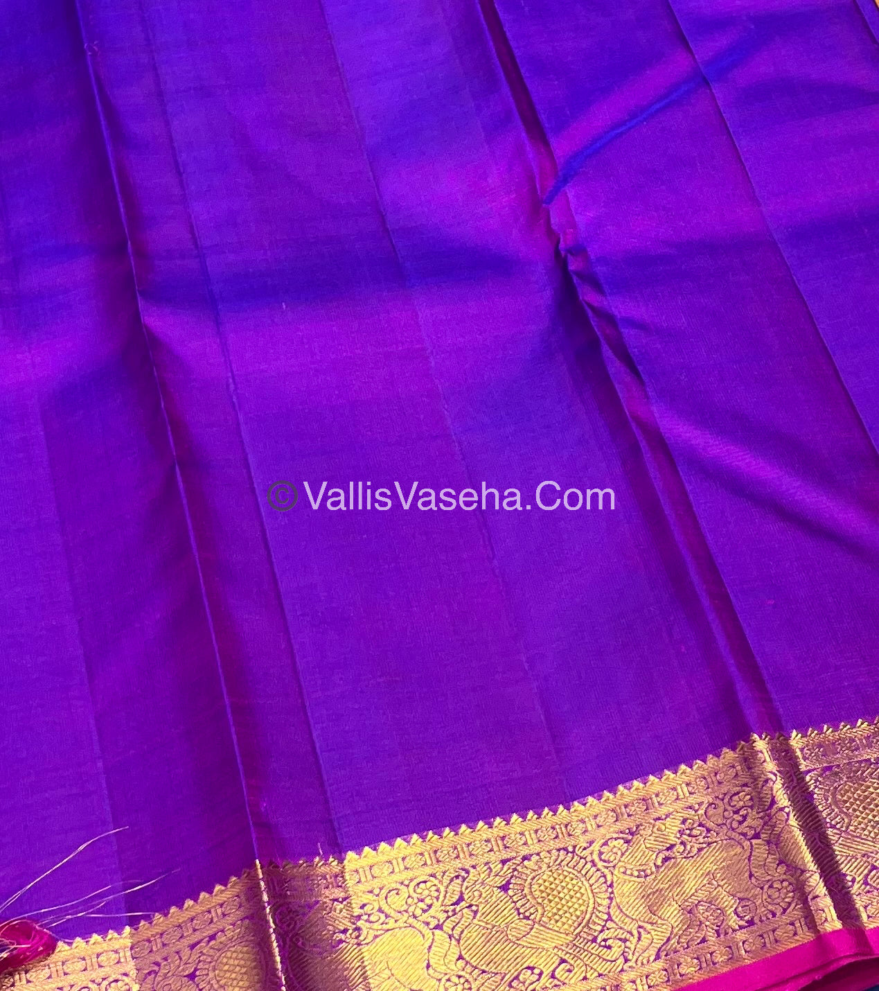 Pure Kanchipuram Silk Saree - Peach Gold & Purple/Pink Combo - VVPS014