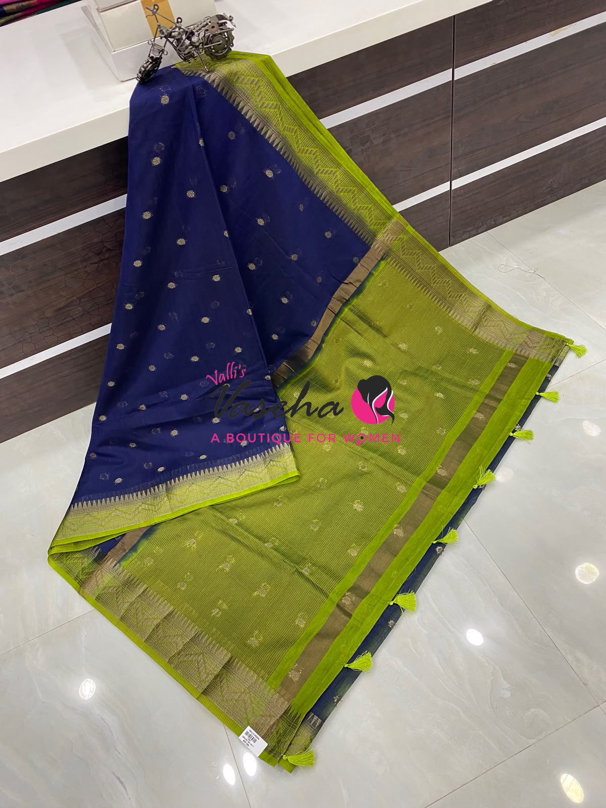 Semi Jute Silk Saree -  Blue With Green Shade- VVSJS002