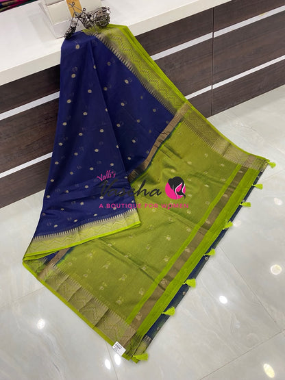 Semi Jute Silk Saree -  Blue With Green Shade- VVSJS002