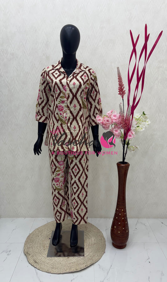 Top & Bottom(2pc)Co-Ord Set - Soft Cotton - VVCS006
