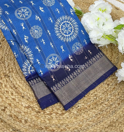 Chanderi Mixed Cotton Saree - Varli Prints - VVMCV001