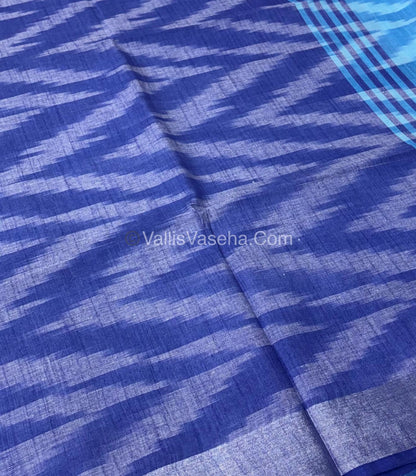 Bhagalpuri Linen Cotton Saree - Ikkat Print - Blue With Blue  Shade - VVBLC002