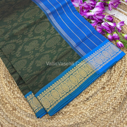 Semi Silk Cotton Saree - Green With Blue Shade - VVSSC007