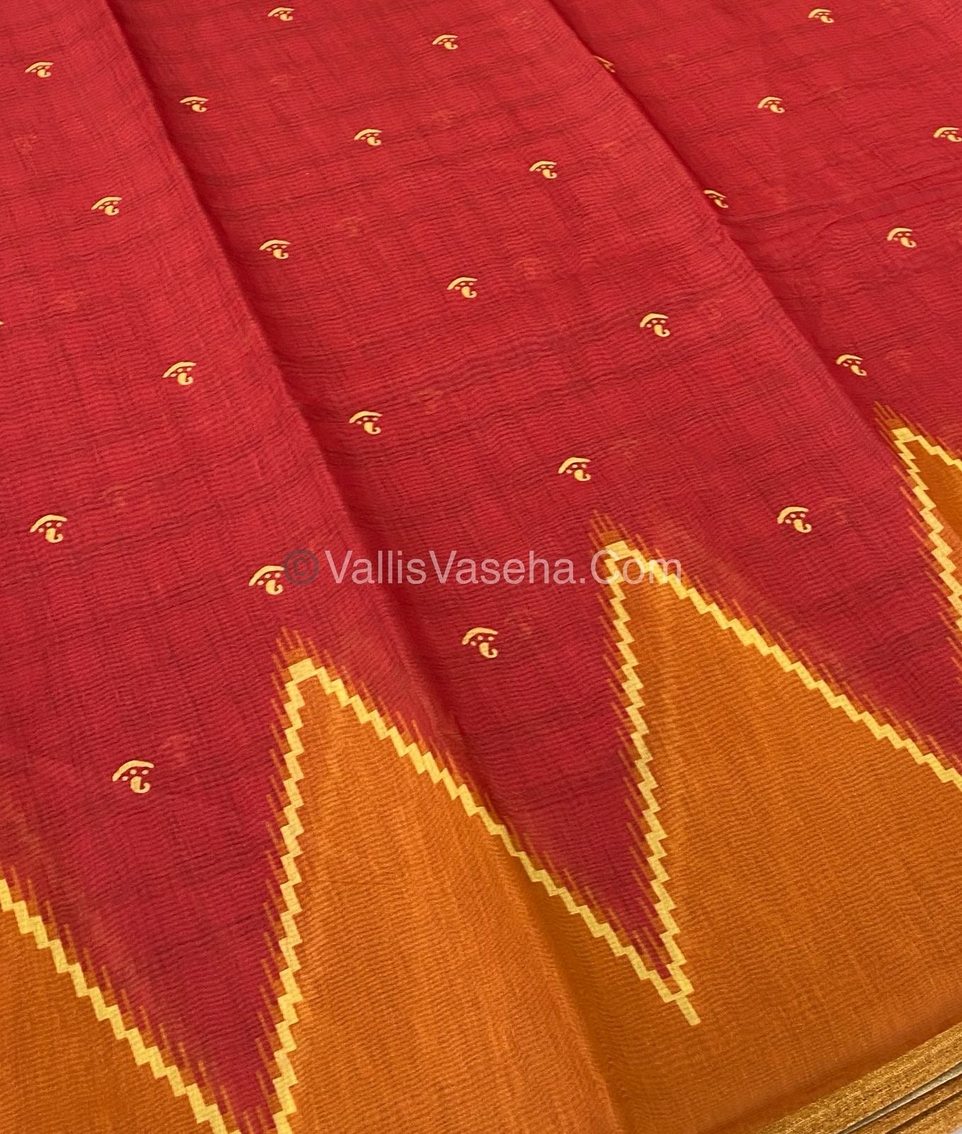 Semi Chanderi Saree - Red & Orange Combo - VVSCS003