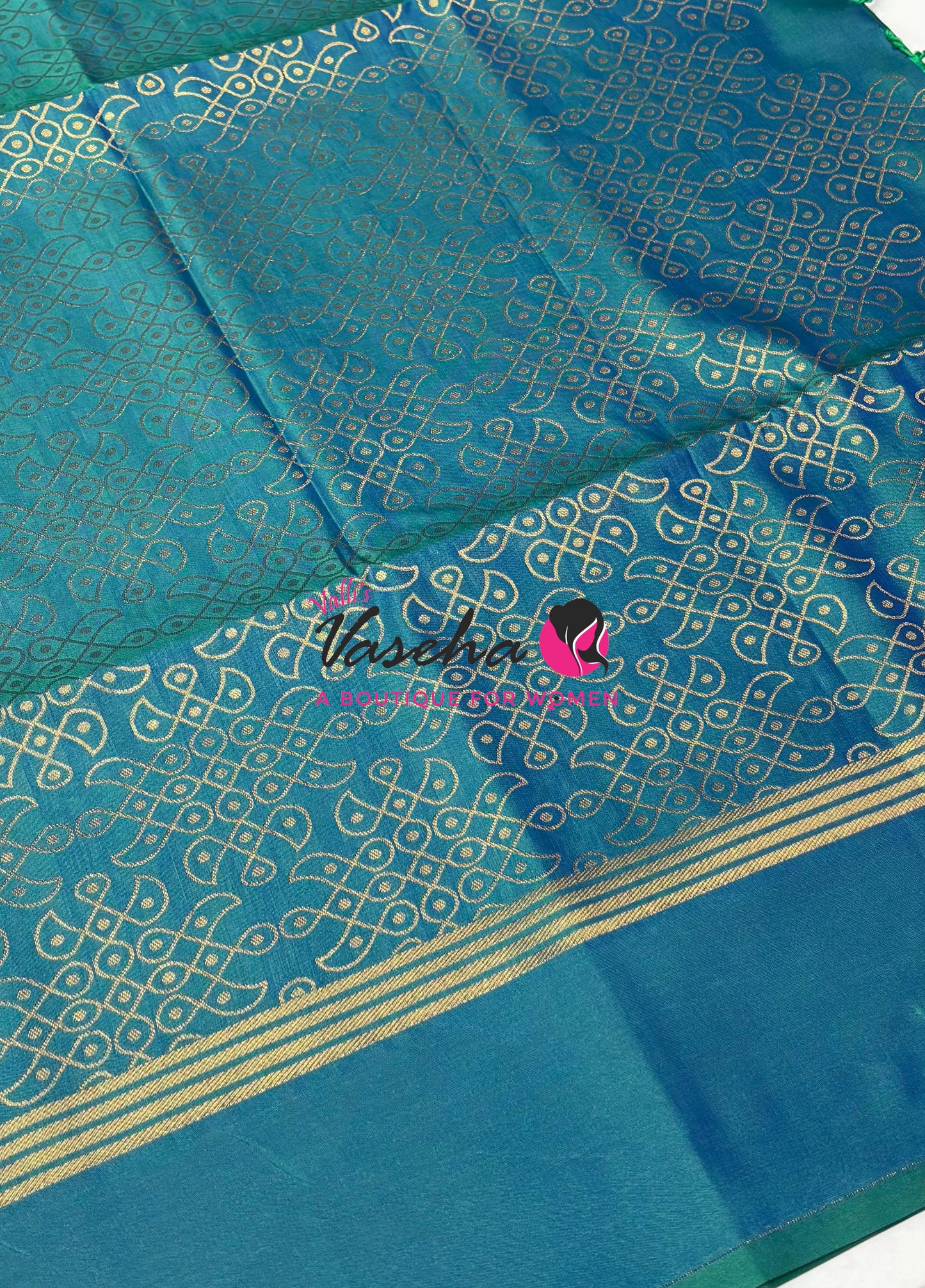 Semi Soft Silk - Kolam Design - Peacock Bluish Green Shade -VVSSS029