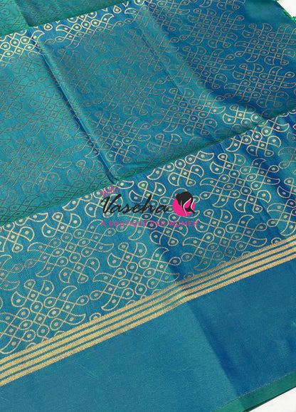 Semi Soft Silk - Kolam Design - Peacock Bluish Green Shade -VVSSS029