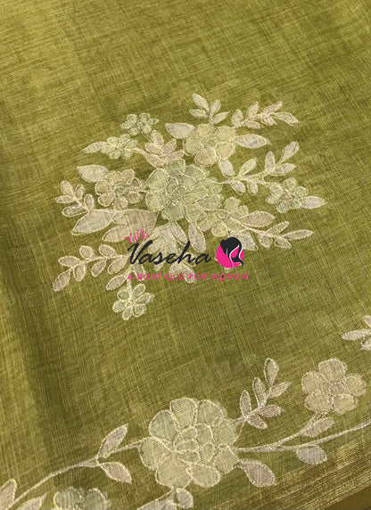 Linen Tissue Saree - Green Shade - VVLTS004