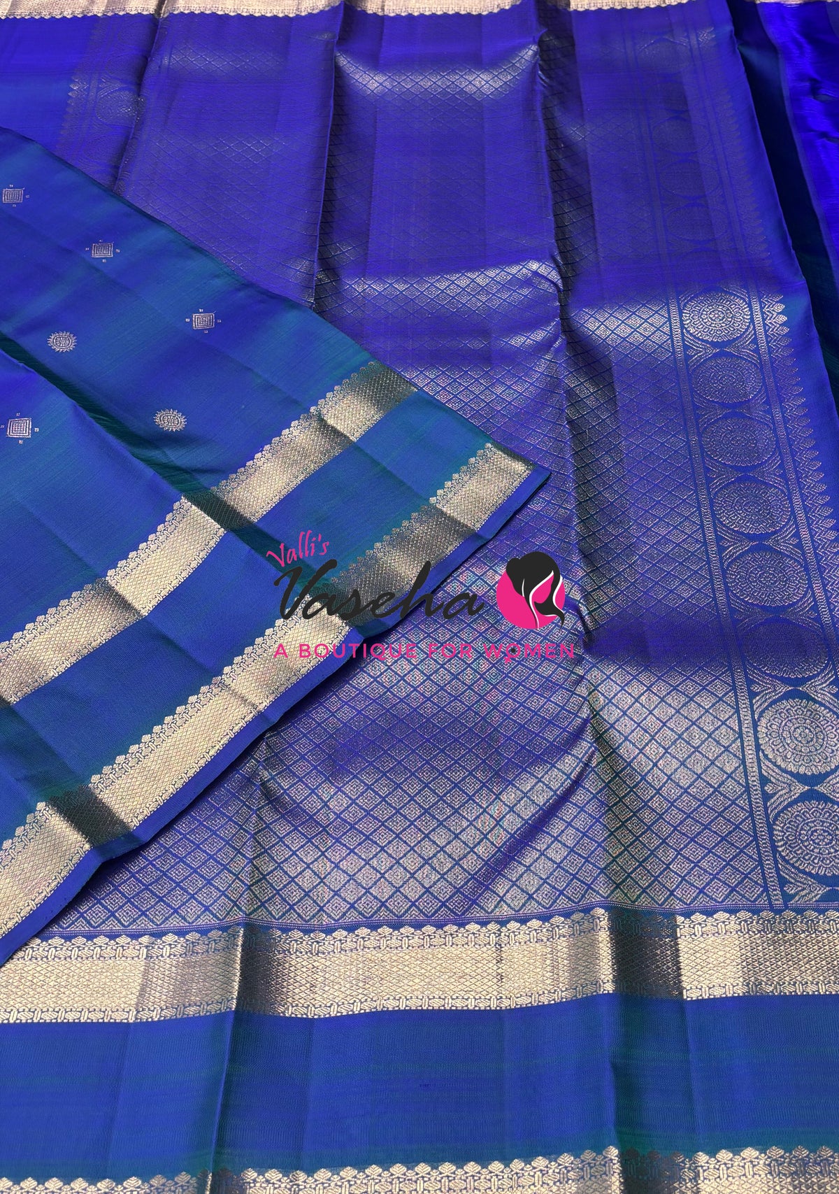 Pure Kanchipuram Silk Saree - Peacock Blue Shade - VVPS095