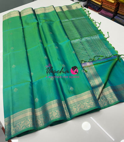 Pure Soft Silk Saree  - Dual Tone Green Shade - VVPSS135