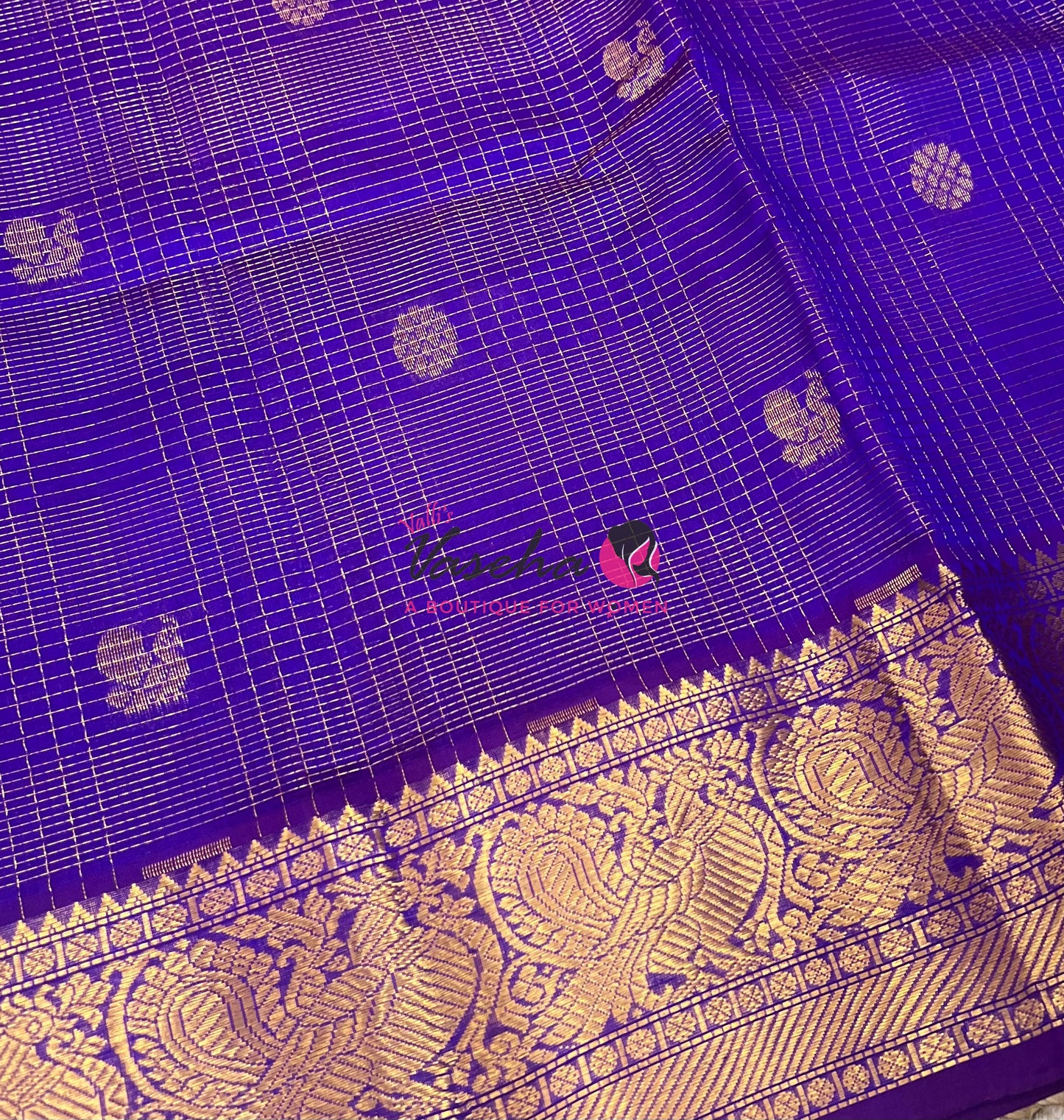 Pure Silk Cotton Saree - Vairavoosi checks - Mayil & Chakkaram - Violetish Blue With Purple - VVMCV001
