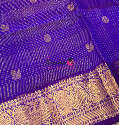Pure Silk Cotton Saree - Vairavoosi checks - Mayil & Chakkaram - Violetish Blue With Purple - VVMCV001