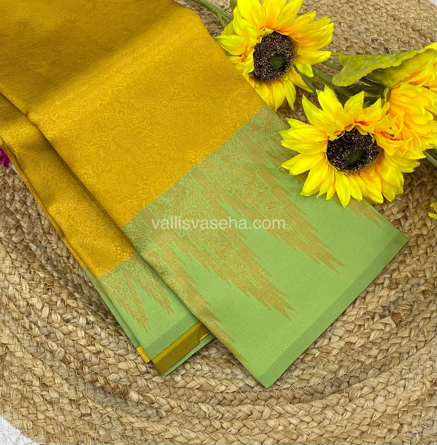 Kanchi Semi Silk - Yellow With Green - Temple Border  - VVKSS001