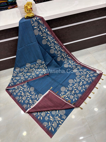 Art Tussar / Art Silk - Blue & Maroon Shade - VVATS002