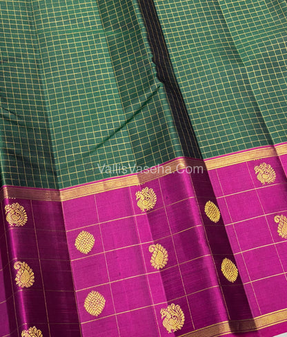 Pure Kanchipuram Silk Saree - Green & Purple Combo - VVPS027