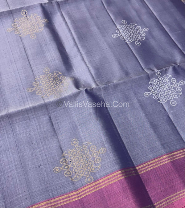 Pure Soft Silk Saree - Kolam Design Grey with onion pink - VVPSS074