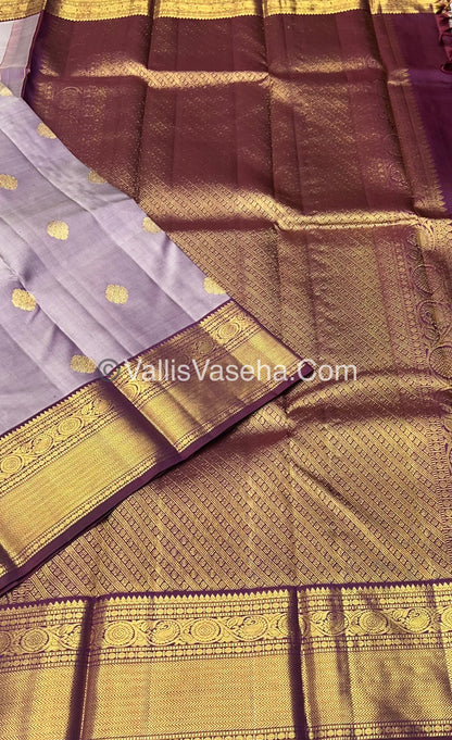 Pure Kanchipuram Silk Saree - Greyish Purple & Purplish Wine Combo - VVPS014