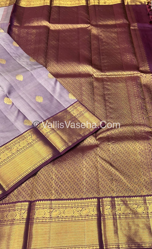 Pure Kanchipuram Silk Saree - Greyish Purple & Purplish Wine Combo - VVPS014