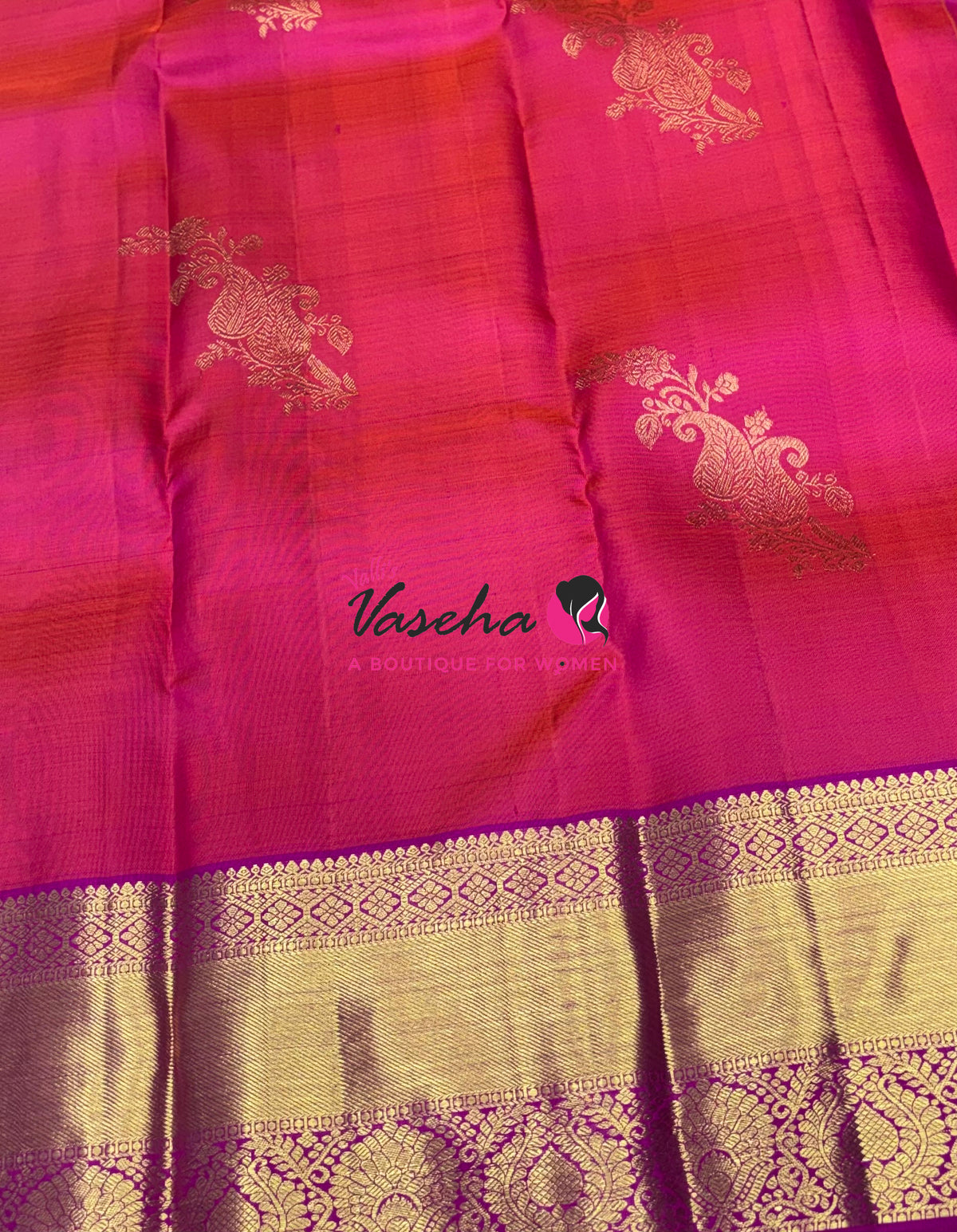 Pure Kanchipuram Silk Saree - Peach  With Pink - VVPS088