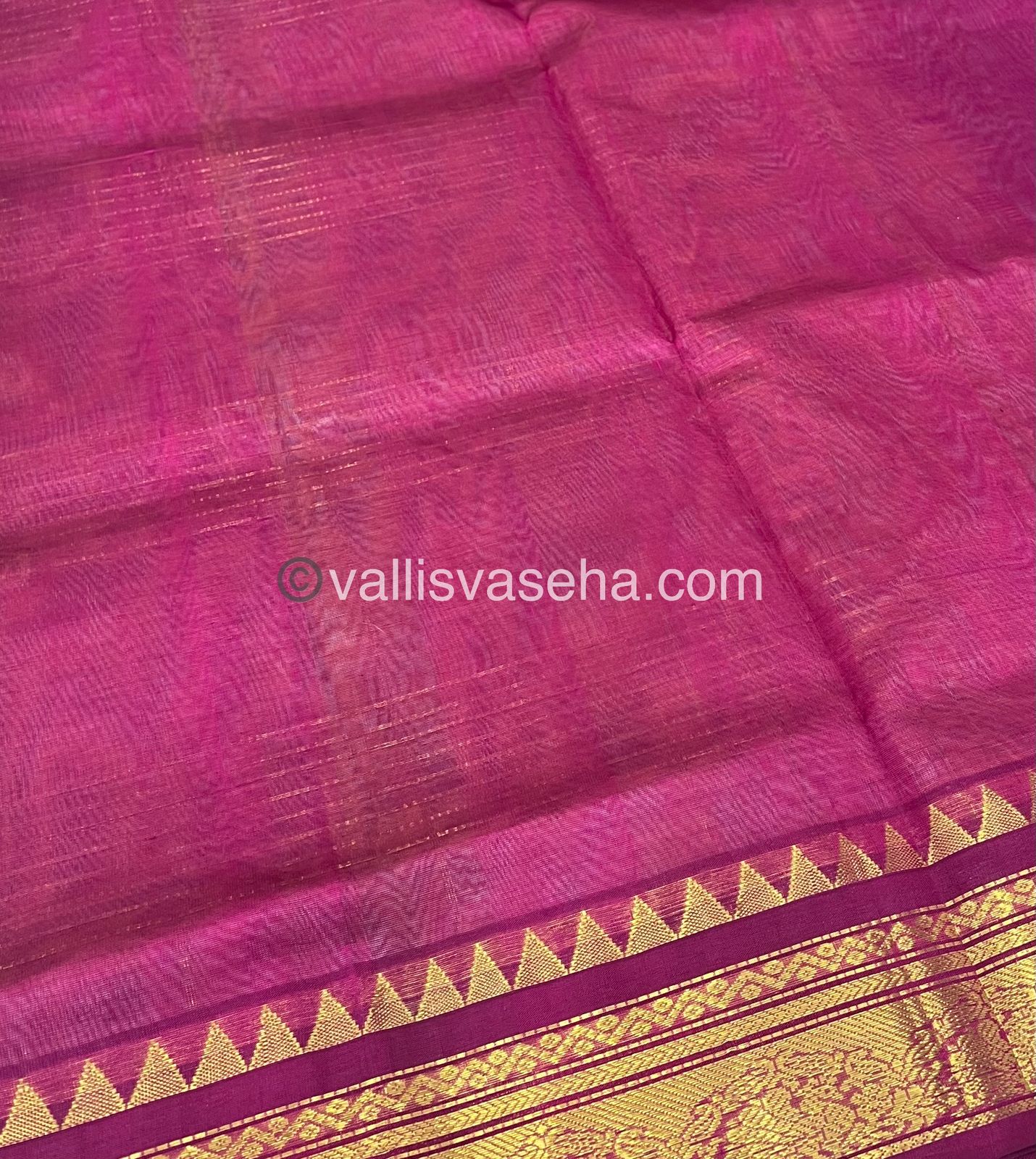 Pure Korvai Silk Cotton - Zari checks lines - Cream Gold & Merunish Pink Combo - VVKSC010