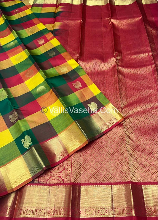 Pure Kanchipuram Silk Saree - Pazhum Pazhamum Checks - VVPS006